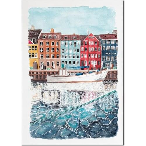 Modern Abstract Seaside House Boat Landscape Canvas Painting Wall Art Nordic Retro Poster Print Living Room Bedroom Decoration