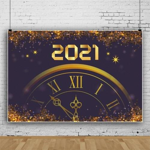 2021 Happy New Year Christmas Party Clock Golden Polka Dots Photography Backgrounds Vinyl Photocall For Photo Baby Studio