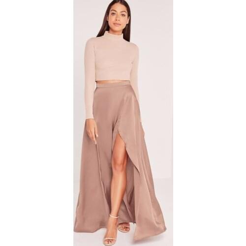 Modern Fashion High Slit Long Skirt Custom Made Zipper Waistline A Line Floor Length Maxi Skirt Sexy Women Skirts