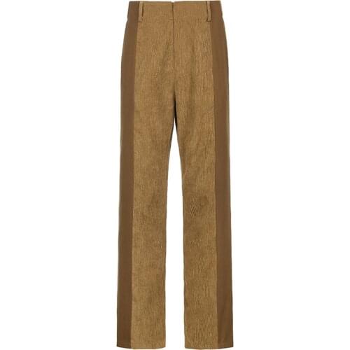 2021 Fashion Womens Straight Leg Pants, Casual High Elastic Waist Color Block Loose Corduroy Pants