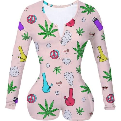 Women Custom Made Stoner 420 Sublimation Print Summer Long Sleeves Onesie