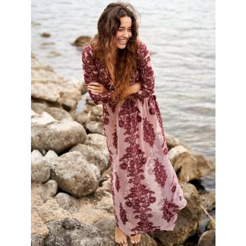 Jastie Plunging V-neckline Sexy Women Dress Floral Embroidered Sheer Net Maxi Dresses Crochet Waist Elegant Long Dress Vestidos