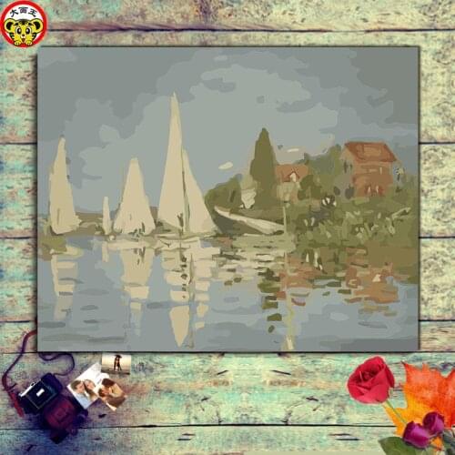 Painting by numbers art paint by number paintings drawing coloring on canvas with frame kit Impression, famous painting, water