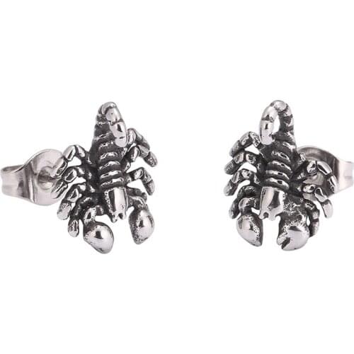 1 Pair Silver Color Stainless Steel Scorpion Stud Earring Animal Punk Earrings for Men Women Halloween Party Jewelry PD0678