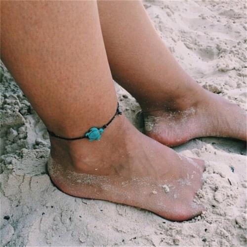 1 Pcs Boho Red Rope Ankle Bracelet Cute Cuckold Foot Chain Halhal Green Sea Turtle Anklet Jewelry For Women Beach Summer Jewelry