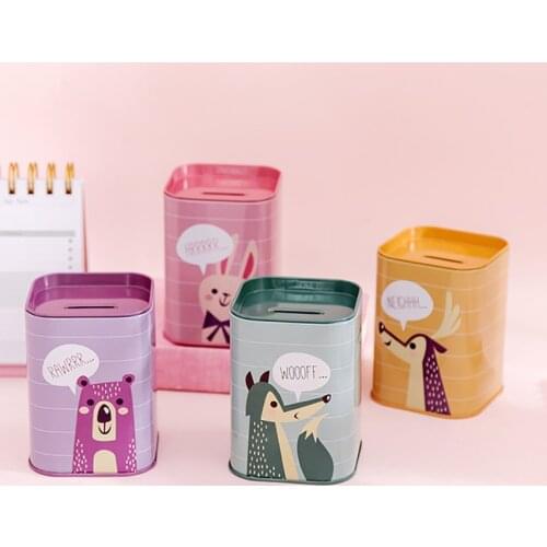 1pcs Animals Tinplate Piggy Bank Square Coin Money Box Birthday Gift Children Toy Money Safe for Home Decoration Ornaments
