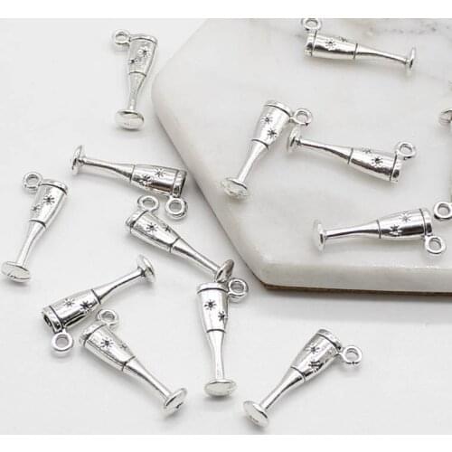 10pcs antique silver plated 3D wine glass charm theme drink DIY bracelet necklace key ring jewelry accessories
