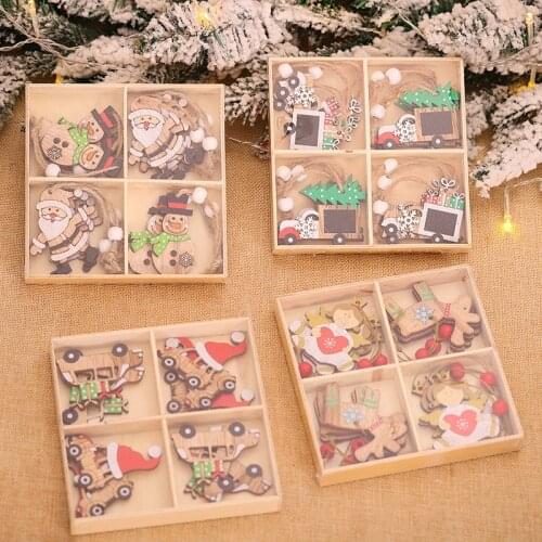 Navidad Decor 12pcs Merry Christmas Santa Snowman Wooden Pendant Christmas Tree Decoration for Home Xmas Ornaments New Year Gift