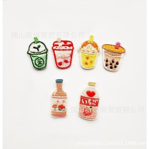 20pcs/lot Embroidery Patches Fruit Pearl Milk Tea Drink Sticker Clothing Decoration Sewing Accessories Craft Diy Applique
