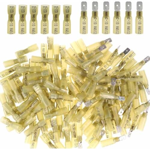 200/100/50PCS Male/Female Yellow Spade Seal Heat Shrink Quick Disconnect Wire Splice Butt Terminals Connectors Kit Waterproof
