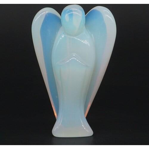 3" Angel Statue Opalite Crystal Hand Carved Stone Healing Reiki Figurine Crafts Home Decor