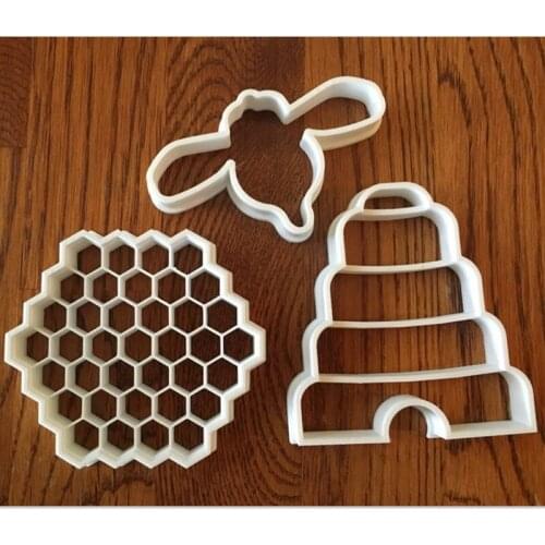 Bee, Beehive, and Honeycomb Set of three cookie and fondant cutters 3D customized DIY cookie mold