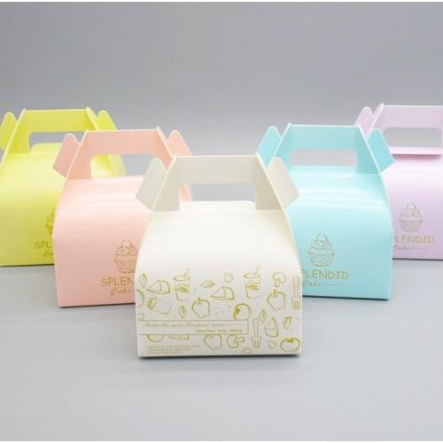 50 X Colours Packaging Mousse Dessert Paper Boxes With Handle Design For Wedding Muffin Biscuits Packing Gift Box