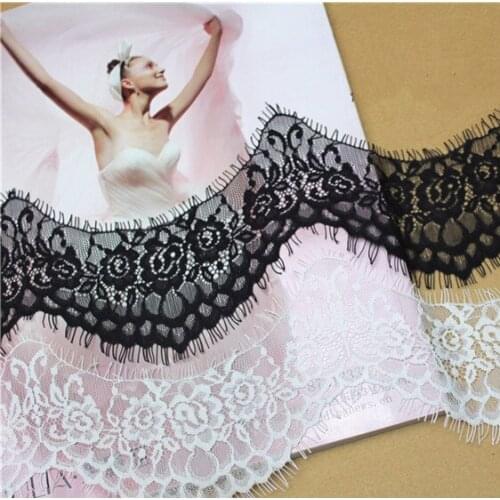 Free shipping 9M/lot white black Red jacquard lace fabric, hollow out eyelash lace trim 8cm