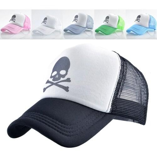 Mens Hip Hop Baseball Cap Skull Cartoon Print Womans Outdoor Sports Sun Hat Quick-drying Breathable Mesh