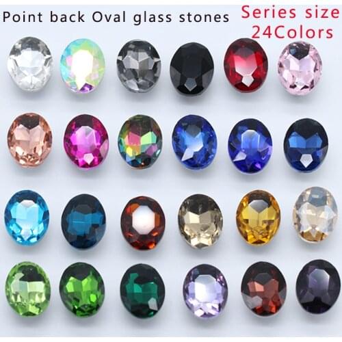 Sparking All Sizes 24-Color 4-30MM Oval Glass Crystal Pointback 3D Rhinestones Strass Glue on Garment Crafts Jewelry Accessories