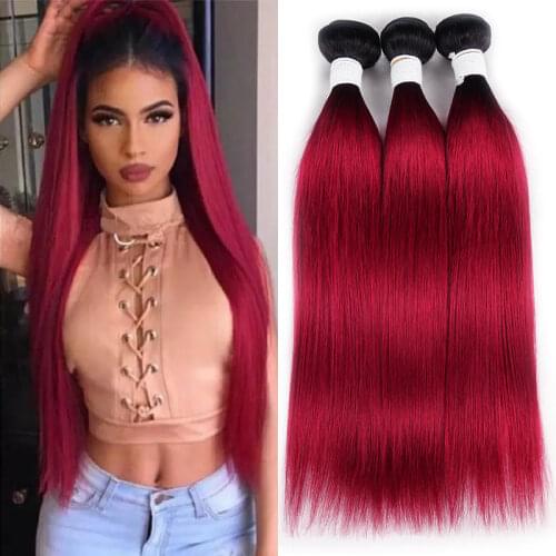 Brazilian Straight Human Hair Bundles 1B 99J/Burgundy Red Ombre Human Hair Weave Bundles Remy Hair Extension Can Buy 1/3/4 PCS