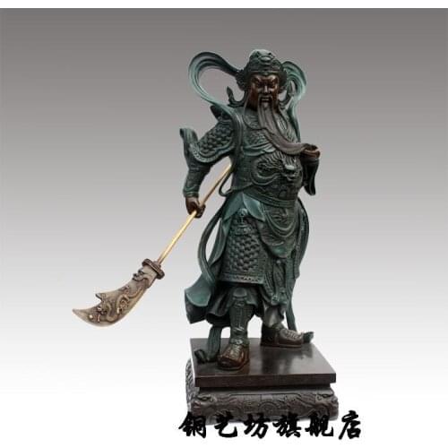 22''China Warrior Guardian Ancient General Guangong Guan Yu Dragon Bronze Statue