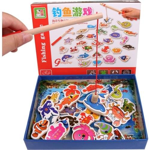 Wooden 32Pcs Educational Toys Magnetic Fishing Toys Set Fish Game Educational Fishing Toy Child Birthday/Christmas Gift