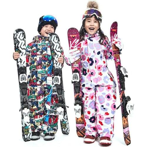 Childrens Winter Ski Set Jumpsuit Girl Overalls Boy Outdoor Snowboard Jacket Waterproof Skiing Suit Warm Windproof Kids Clothing