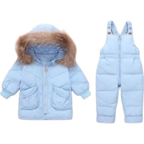 Baby Down Jacket Suit Children Winter Thicken Snowsuit Baby Boy Girl Clothes Sets Hooded Parkas Long White Duck Down Overalls