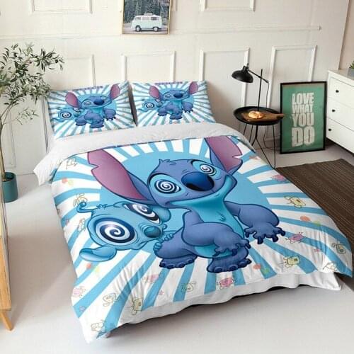 Disney Lilo and Stitch Bedding Set Cartoon Bedspread Single Twin Full Queen King Size Bedclothes Childrens Boy Bedroom Bed Set