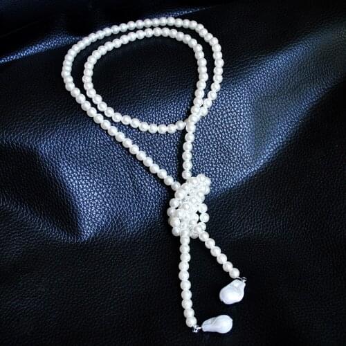 Simulated Pearl Long Necklace 125cm Adjustable Knotted Ladies Exquisite Accessory Autumn Winter Trendy Sweater Chain Jewelry
