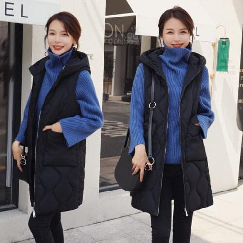 Long Down Cotton Coat Sleeveless Vest Womens Jacket 2019 New Autumn and Winter Large Size Waistcoat Korean Outwear Hooded f1608
