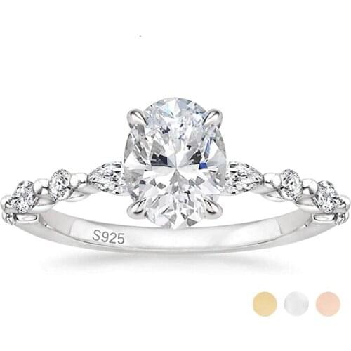 EAMTI 1.5 Carats 925 Sterling Silver Ring Oval Cut Cubic Zirconia Engagement Rings Solitaire Halo Promise Ring For Women Size