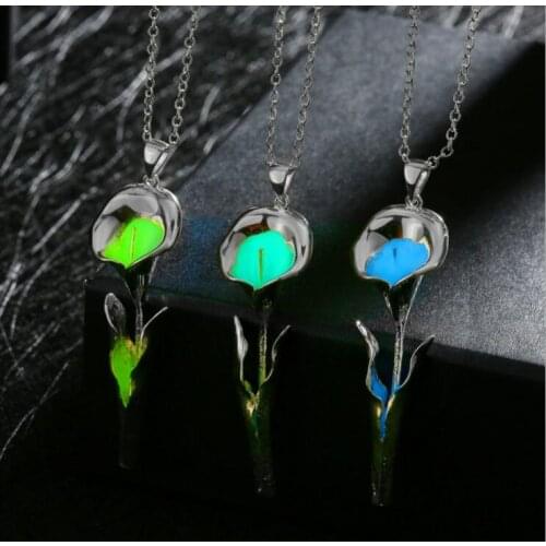 Classic couple flowers luminous pendant Silver Plated creative noctilucent necklace 20pcs/lot