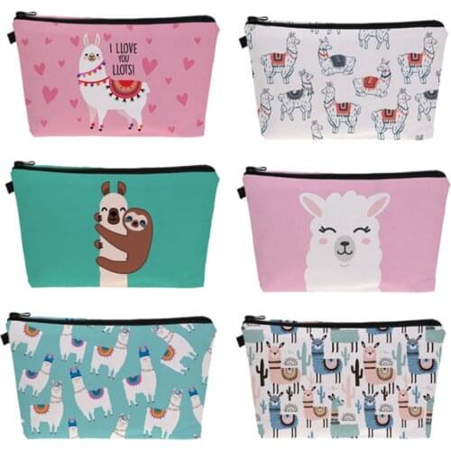 Digital Printing Alpaca Cosmetic Cosmetic Pouch Travel Sloth Llama Pattern Cute Cosmetic Pouch Ladies Women Storage Makeup Bag