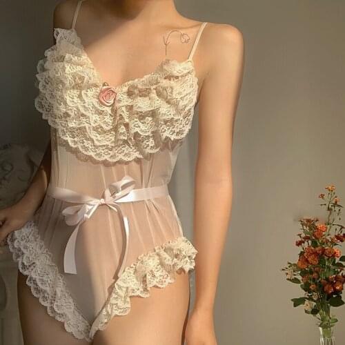 Retro Princess Cake Lace Sling Bodysuit Lingerie Sexy Hot Hot Woman Lolita Palace Mesh Transparent Bow Erotic Sleepwear Gift