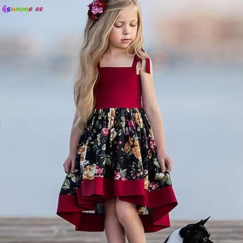 Girls Baby Summer Ruffles Floral Dress Hi-Low Design Fashion Sleeveless Sundress Toddler Princess Pageant Party Clothing