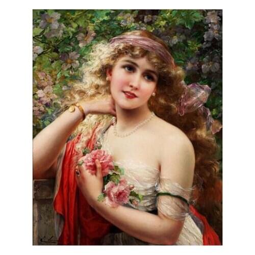 Cross Stitch Kits 14CT Unprinted Elegant People Young Lady With Roses Embroidered Handmade Arts Counted Set Wall Home Decor