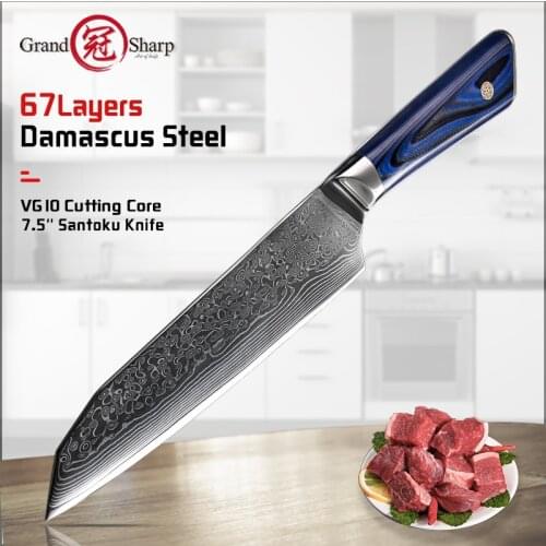 Grandsharp Santoku Knife 7.5 Inch Professional Chef Knife Damascus Kitchen Knife G10 Handle Meat Fish Slicing Knives Cutter