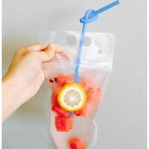 50 PCS Disposable Juice Coffee Liquid Bag Kitchen Vertical Zipper Seal Drink Bag Clear Drink Pouches Party Tableware