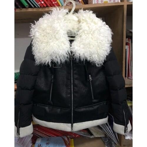 Guesod 2017 Down Coat Winter Sheep Fur Contrast Color Korean Style Fur Collar Down Jacket Female Outerwear Girls Coat