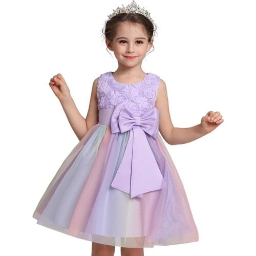 Wedding Dresses For Girls Princess Flower Girl Dress Summer Kids Clothes Tutu Sleeveless Bow Stitching Childrens Costume