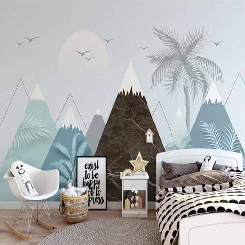 Custom Photo Wallpaper Nordic Abstract Modern 3D Geometric Triangle Tropical Plant Mural Living Room TV Sofa Papel De Parede 3 D