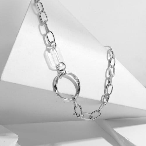 Lifefontier Transparent Acrylic Metal Splicing Chain Necklace for Women Big Hollow Metal Round Pendant Necklace Trendy Jewelry