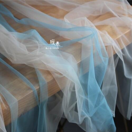 Mesh Tulle Fabric Beige Blue-green Gradient DIY Scarf Veil Background Decor Skirt Gown Wedding Dress Lace Designer Fabric