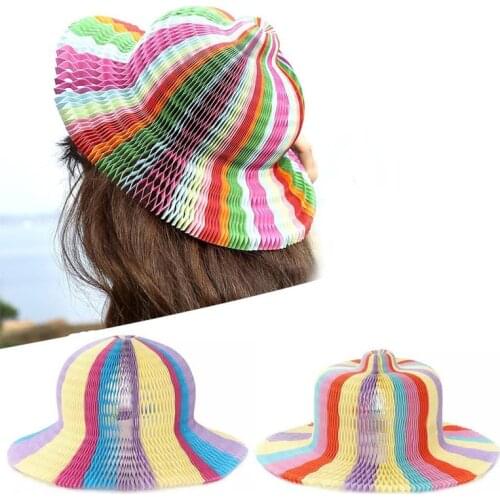 1pcs Magic Honeycomb Paper Vase Hats For Women Girls Summer Handmade Folding Hat For Party Decorations Paper Caps Travel Sun Hat