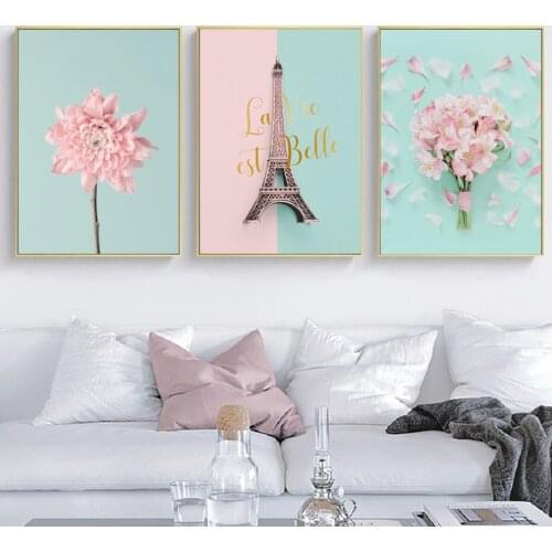 Nordic Minimalism ins Pink Girly Cactus Flower Tower Letter Canvas Painting Poster Wall Art Gift Bedroom Living Room Home Decora