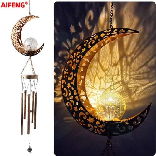 Solar Lights Wind Chimes Outdoor Waterproof Hanging Aeolian Bells Solar Lamp With Moon Star Sun Shape For Party Garden Festival