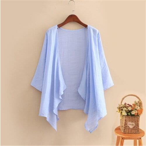 Korean Fashion Solid Cardigans Womens Summer Blouse 2021 Casual Long Sleeve Blusas Femle Thin Plus Size Tops Kimono Cape ZY5501