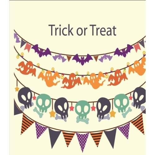 VinylBDS Fotografia White Halloween Party Theme Photo Backdrops Colorful Bat Flag Kate Background Backdrop