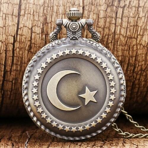 Vintage Bronze Cute Stars Circle Moon 3D Carving Quartz Pocket Watch Necklace Pendant Men Women Unisex Clock Birthday Gifts saat