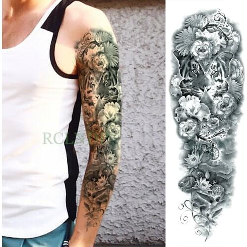 Waterproof Temporary Tattoo Sticker Tiger Lotus Flower full arm large size fake tatto big flash tatoo sleeve for men women girl