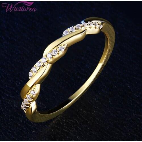 Wuziwen 925 Sterling Silver Eternity Ring Yellow Gold Color Twist Design Wedding Band For Women AAAAA Zircons Jewelry