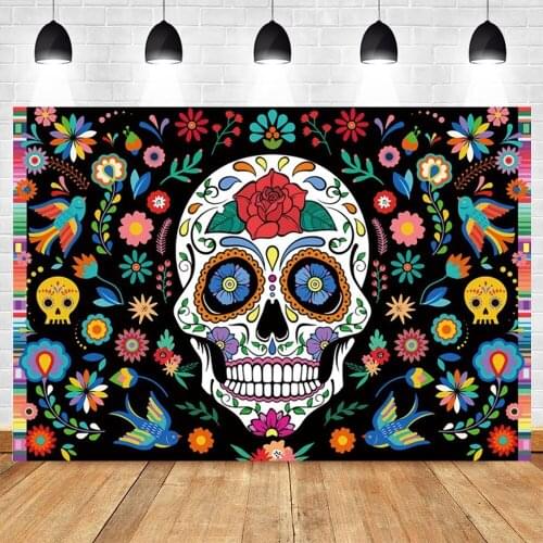 Yeele Photocall Day Of The Dead Backdrop Mexican Skull Flowers Party Photography Background For Photo Studio Photographic Props